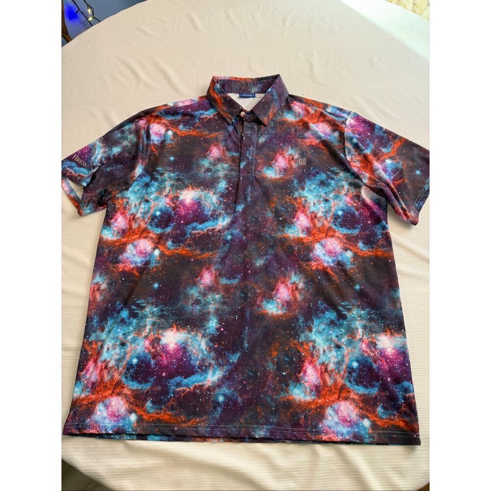 HRESKI Outer Space Galaxy Men’s Polo Golf Shirt Size XL